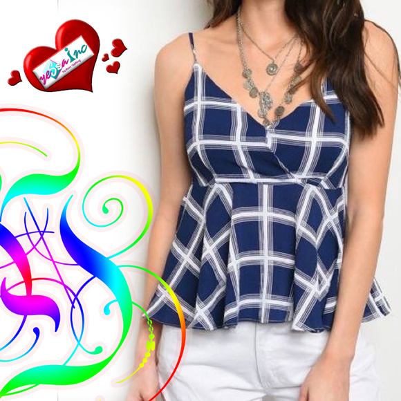 NAVY WHITE GINGHAM TOP @LAST TWO - Picture 3 of 7